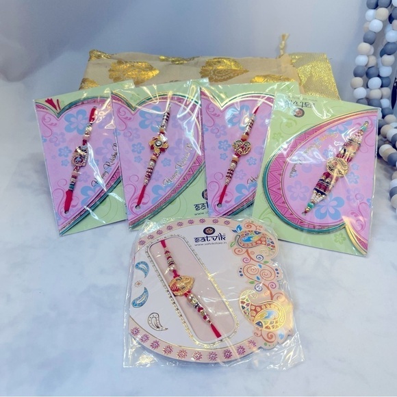 Gift Set Of 5 Pcs thread bracelets, Indian Designer red and multicolor charms - Picture 7 of 9